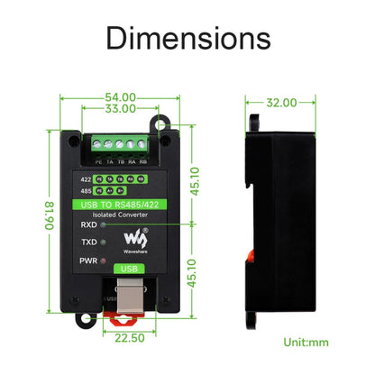 Waveshare 23949 USB To RS485/422 Isolated Converter, FT232RL And SP485EEN - Consumer Electronics by Waveshare | Online Shopping UK | buy2fix