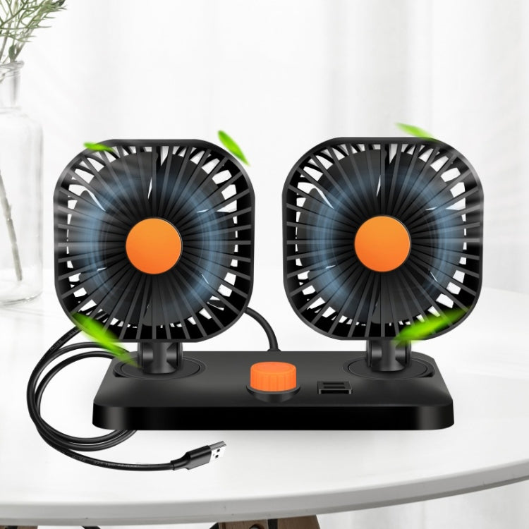 Mini USB 12 / 24V Car Electric Fan Double Head Fan - In Car by buy2fix | Online Shopping UK | buy2fix