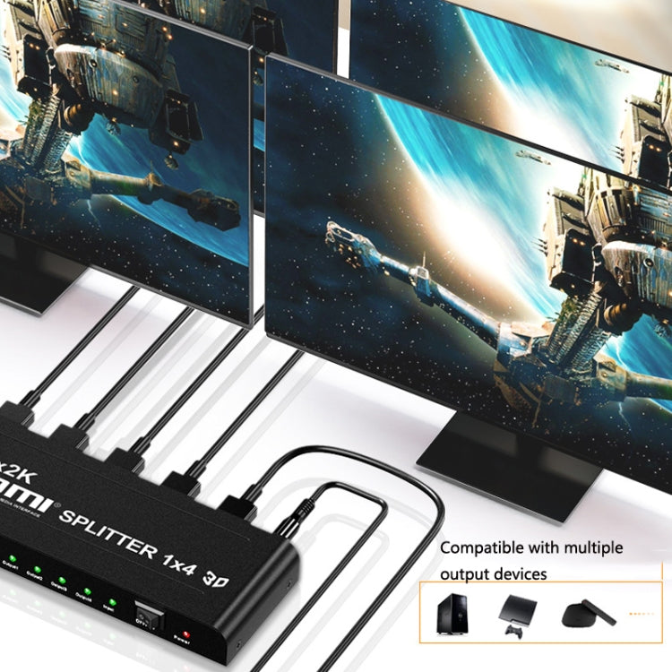 HW-4K104D 1 to 4 4K X 2K Video High-Definition On-Screen HDMI Splitter(EU Plug) - Splitter by buy2fix | Online Shopping UK | buy2fix