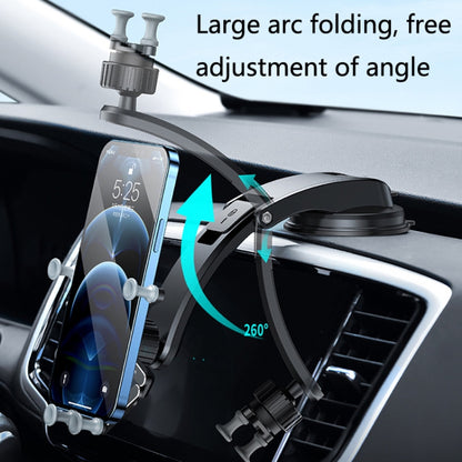 Oatsbasf Car Metal Gravity Mobile Phone Bracket Foldable Adjustment Stable Suction Cup Type Automoller General Bracket(Silver) - In Car by Oatsbasf | Online Shopping UK | buy2fix