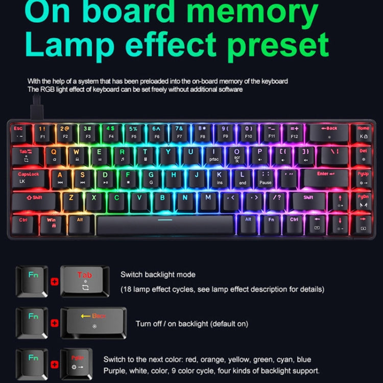 T8 68 Keys Mechanical Gaming Keyboard RGB Backlit Wired Keyboard, Cable Length:1.6m(White RGB Red Shaft) - Wired Keyboard by buy2fix | Online Shopping UK | buy2fix