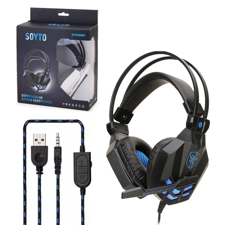 Soyto SY850MV Luminous Gaming Computer Headset For USB  (Black Blue) - Multimedia Headset by Soyto | Online Shopping UK | buy2fix