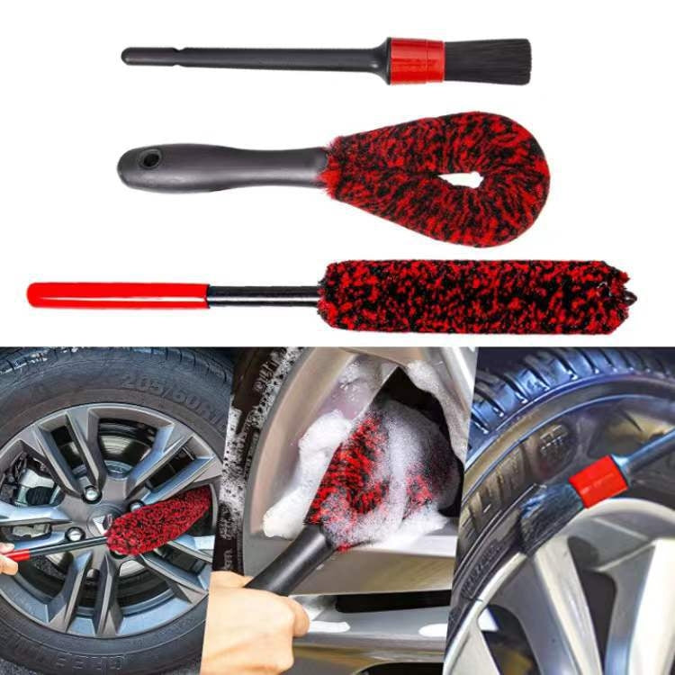 3 PCS / Set Car Beauty Imitation Wool Fiber Stick Wheel Cleaning Brush - In Car by buy2fix | Online Shopping UK | buy2fix