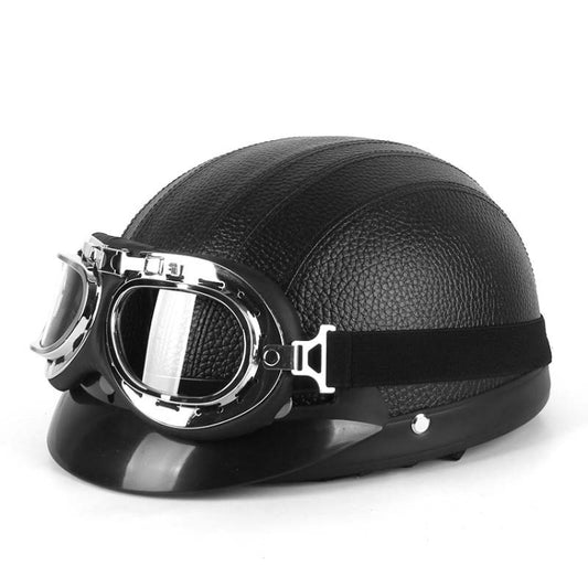 BSDDP A0318 PU Helmet With Goggles, Size: One Size(Black) - In Car by BSDDP | Online Shopping UK | buy2fix
