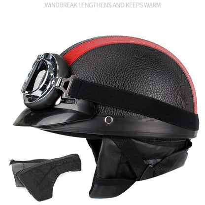 BSDDP A0318 PU Helmet With Goggles, Size: One Size(Black Brown) - In Car by BSDDP | Online Shopping UK | buy2fix