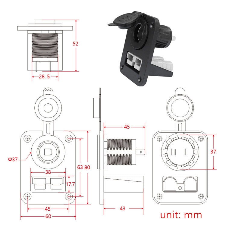 Large Current Plug With 12V Cigarette Lighter Panel Combination - In Car by buy2fix | Online Shopping UK | buy2fix