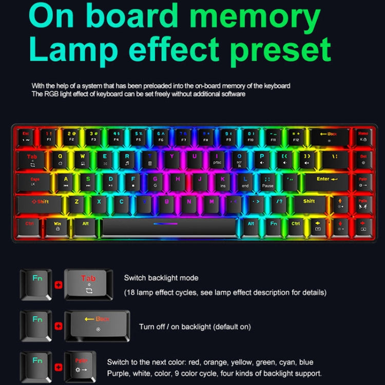 ZIYOU LANG T8 68 Keys RGB Luminous Gaming Mechanical Keyboard, Cable Length:1.6m(Black Tea Shaft) - Wired Keyboard by ZIYOU LANG | Online Shopping UK | buy2fix