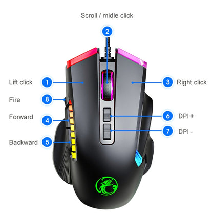 IMICE T70 8-Button 7200DPI RGB Lighting Programmable Wired Gaming Mouse, Cable Length: 1.8m(Black) - Wired Mice by IMICE | Online Shopping UK | buy2fix