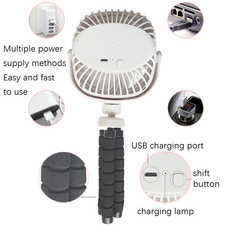 Octopus Stroller Deformation Fan Desktop Portable Handheld USB Small Fan, Colour: 2200mAh White - Consumer Electronics by buy2fix | Online Shopping UK | buy2fix