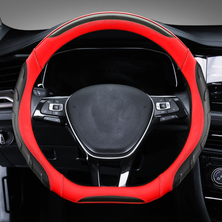 Leather Carbon Fiber Stitching Car Steering Wheel Set, Diameter: 38cm(Black Red D Shape) - In Car by buy2fix | Online Shopping UK | buy2fix