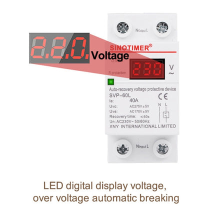 SINOTIMER 220V LED Digital Display Delay Automatic Reset Under-voltage Protector(SVP-60L) - Consumer Electronics by SINOTIMER | Online Shopping UK | buy2fix