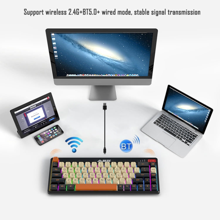 Ajazz K690T 69-key Wireless+Bluetooth+Wired Mechanical RGB Gaming Office Keyboard(Tea Shaft) - Wireless Keyboard by Ajazz | Online Shopping UK | buy2fix