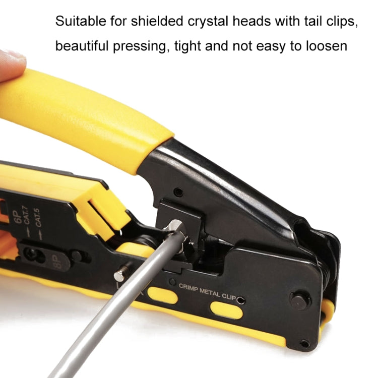 6P8P Seven-type Through-hole Crystal Head  Wire Stripping Tool Network Cable Pliers(Yellow) - Lan Cable and Tools by buy2fix | Online Shopping UK | buy2fix