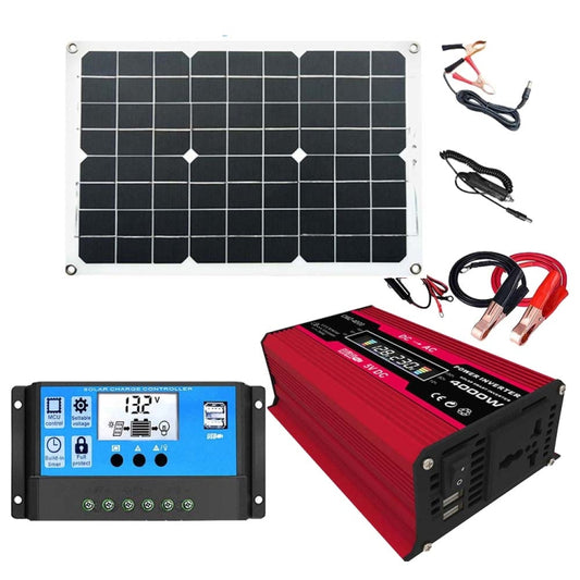 Solar Power System Inverters+30A Controller+18W 18V Solar Panel, Specification: Red 12V To 220V - Charger by buy2fix | Online Shopping UK | buy2fix