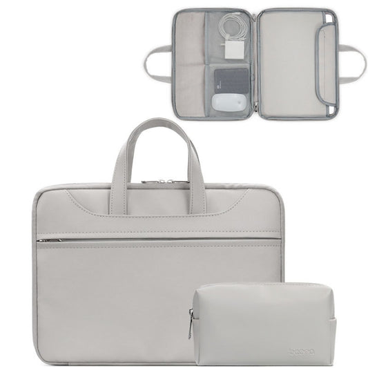 Baona BN-Q006 PU Leather Full Opening Laptop Handbag For 15/15.6/16 inches(Gray+Power Bag) - 15.6 - 17 inch by Baona | Online Shopping UK | buy2fix