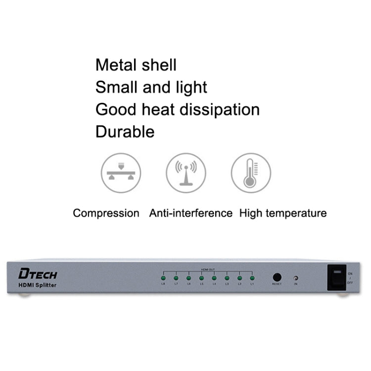 DTECH DT-7148 HDMI 2.0 1 In 8 Out 4K X 2K HD Splitter, CN Plug - Splitter by DTECH | Online Shopping UK | buy2fix