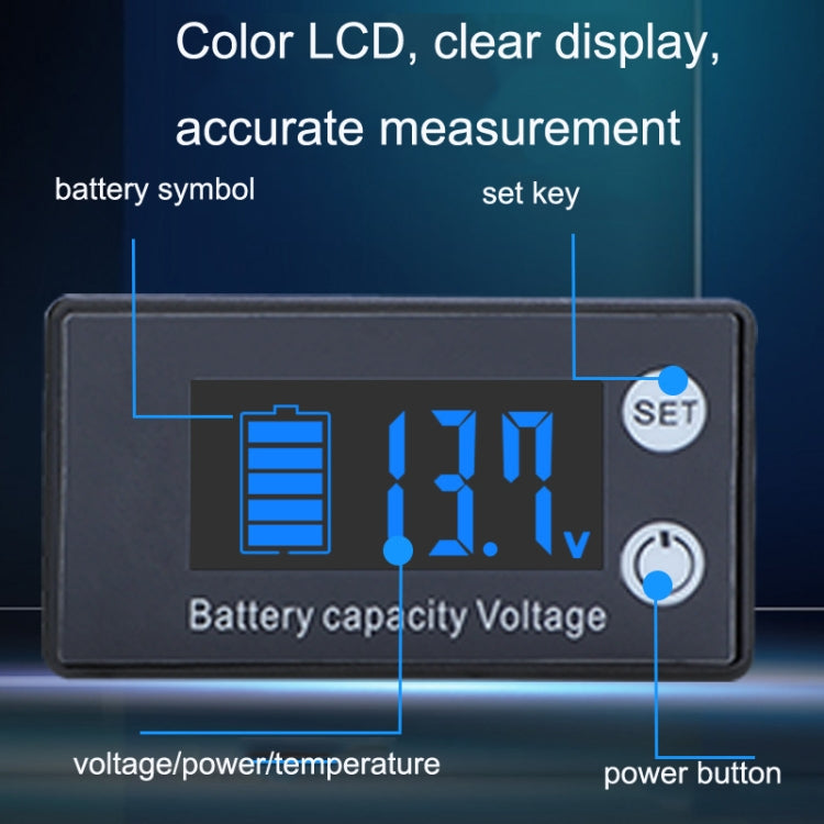 Digital Display DC Voltmeter Lead-Acid Lithium Battery Charge Meter, Color: White+Temperature - Consumer Electronics by buy2fix | Online Shopping UK | buy2fix