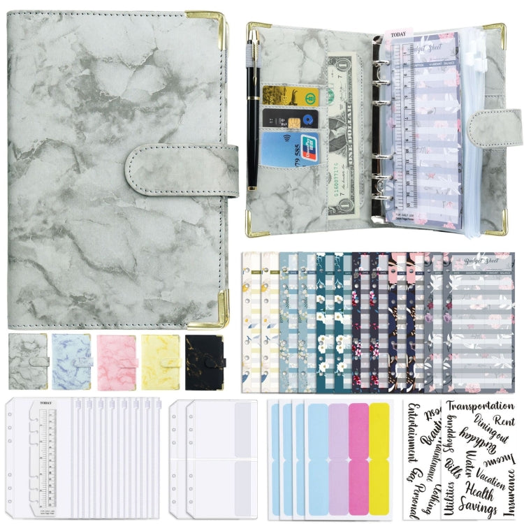 A6 Binder Budget Book Marbled Notebook PU Leather Binder(Gray) - Notebooks by null | Online Shopping UK | buy2fix