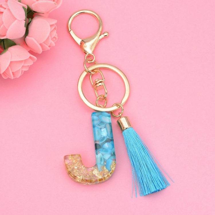 2 PCS English Alphabet Epoxy Tassel Keychain Bag Pendant(J) - In Car by buy2fix | Online Shopping UK | buy2fix