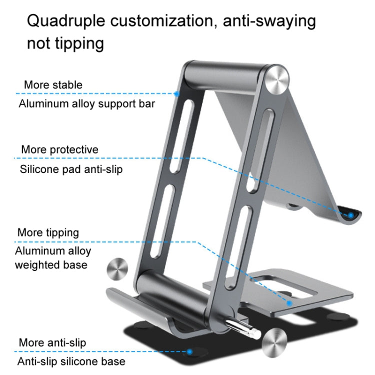 Double Folding Aluminum Tablet Phone Stand Desktop Holder(Silver) - Desktop Holder by buy2fix | Online Shopping UK | buy2fix