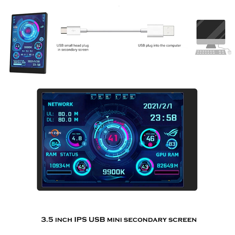 3.5 Inch IPS View All Computer Monitor USB Chassis Vice Screen Set 2 (Black) - Computer & Networking by buy2fix | Online Shopping UK | buy2fix