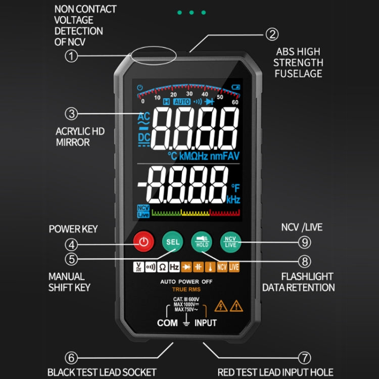 FY107B Automatic/Manual Colour Screen High Precision Intelligent Portable Digital Multimeter With Capacitive Diodes - Consumer Electronics by buy2fix | Online Shopping UK | buy2fix