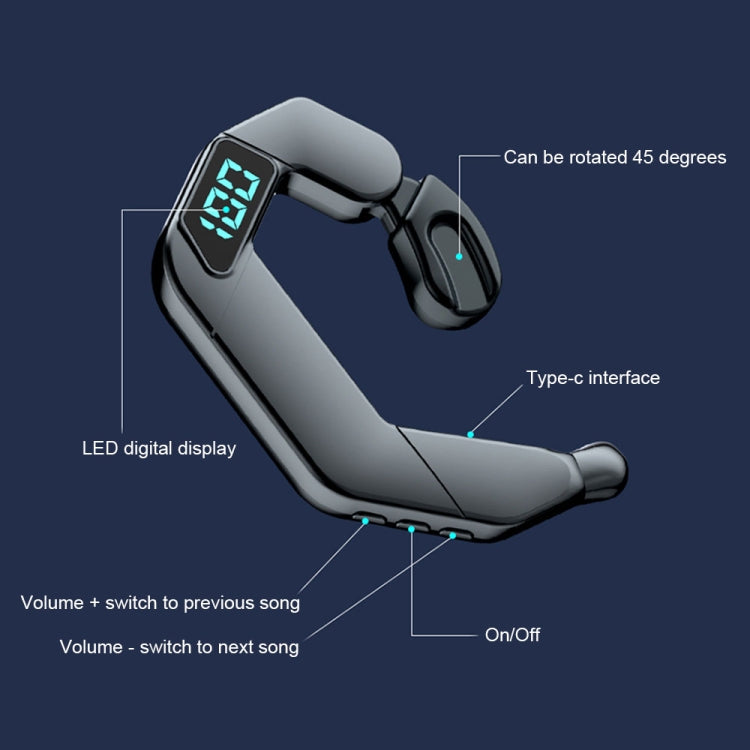 V19 Bone Conduction Digital Display Stereo Hanging Ear Sports Bluetooth Headset(Blue) - Bluetooth Earphone by buy2fix | Online Shopping UK | buy2fix