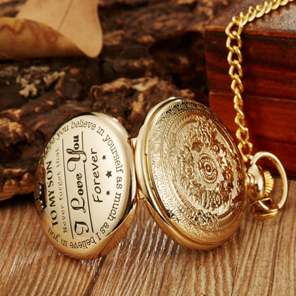 Engraved Vintage Commemorative Quartz Pocket Watch Round Watch, Style: I Love You (Gold) - Necklace Watch Watches by buy2fix | Online Shopping UK | buy2fix