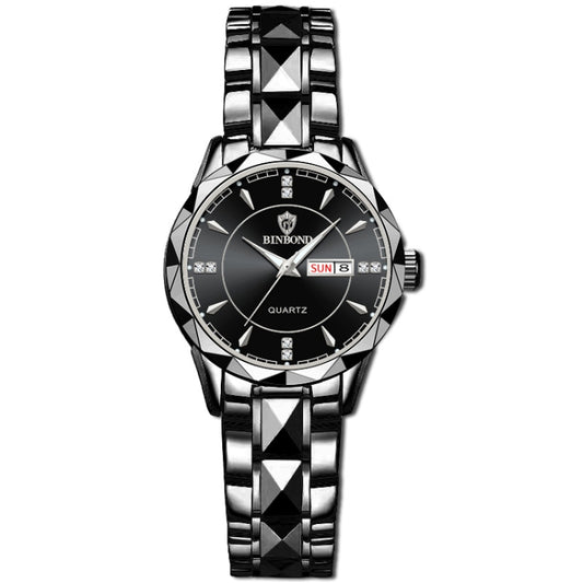 BINBOND B5552 Luminous Multifunctional Business Calendar Quartz Watch(Female-Black Steel-Black-White) - Metal Strap Watches by BINBOND | Online Shopping UK | buy2fix