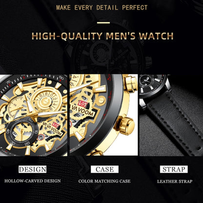 VAVA VOOM 2311P-JH1 Black Gold Shell Belt Men Waterproof Sports Luminous Calendar Casual Quartz Hollow Watch - Sport Watches by VAVA VOOM | Online Shopping UK | buy2fix