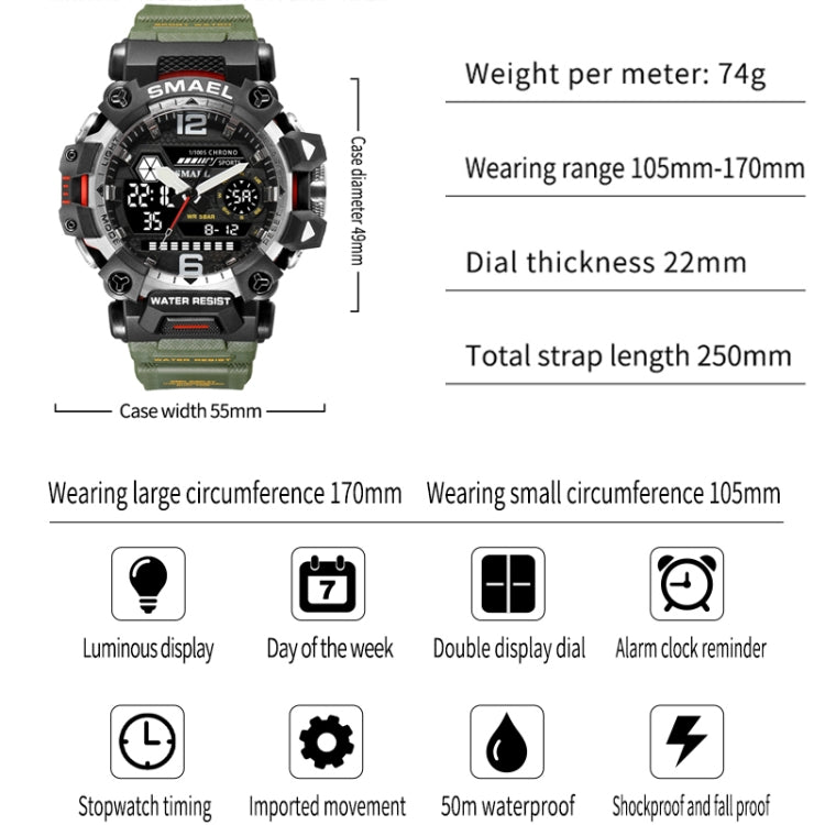 SMAEL 8072 Alloy Outdoor Multifunctional Electronic Watch Men Dual Display Waterproof Watch(Black Gray) - Metal Strap Watches by SMAEL | Online Shopping UK | buy2fix
