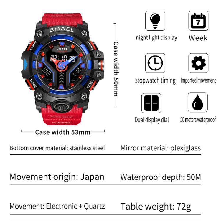 SMAEL 8075 Multi-function Waterproof Night Light Outdoor Watch(Blue) - Sport Watches by SMAEL | Online Shopping UK | buy2fix