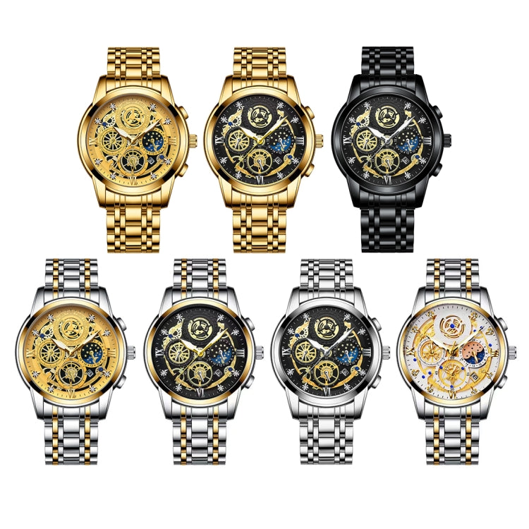 BINBOND 4010 Multifunctional Waterproof Hollowed Luminous Quartz Watch(Full Gold Black Surface) - Metal Strap Watches by BINBOND | Online Shopping UK | buy2fix