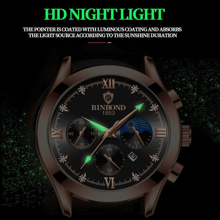 BINBOND B3591 30m Waterproof Luminous Calendar Men Watch, Color: Rose Gold-White - Metal Strap Watches by BINBOND | Online Shopping UK | buy2fix