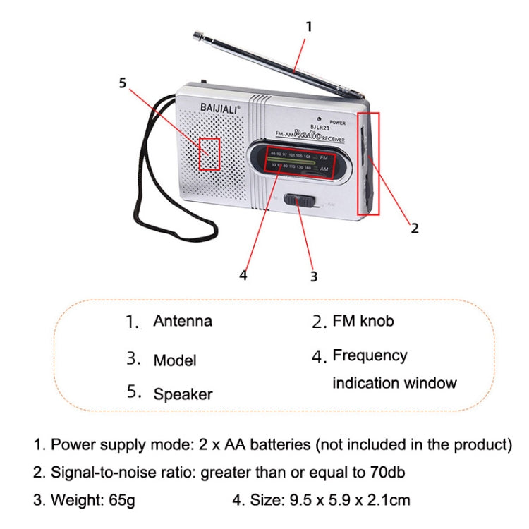 BAIJIALI BJLR21 Simple Retro Radio Full-band Built-in Speaker Outdoor Portable Audio(Silver Gray) - Consumer Electronics by BAIJIALI | Online Shopping UK | buy2fix