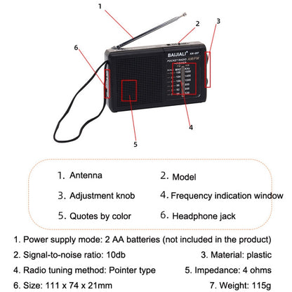 BAIJIALI BJL228 Retro Portable Two Band FM AM Radio Built-in Speaker(Black) - Radio Player by BAIJIALI | Online Shopping UK | buy2fix