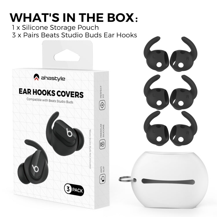 For Beats Studio Buds AhaStyle PT172 Earphone Silicone Ear Caps, Style: Earcap x 3+Case (Black) - Anti-dust & Ear Caps by AhaStyle | Online Shopping UK | buy2fix