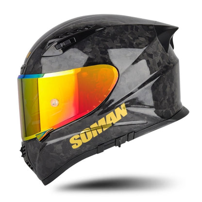 SOMAN Motorcycle Carbon Fiber Double Lens Thermal Safety Helmet, Size: XXL(Cheetah Print REVO) - Helmets by SOMAN | Online Shopping UK | buy2fix