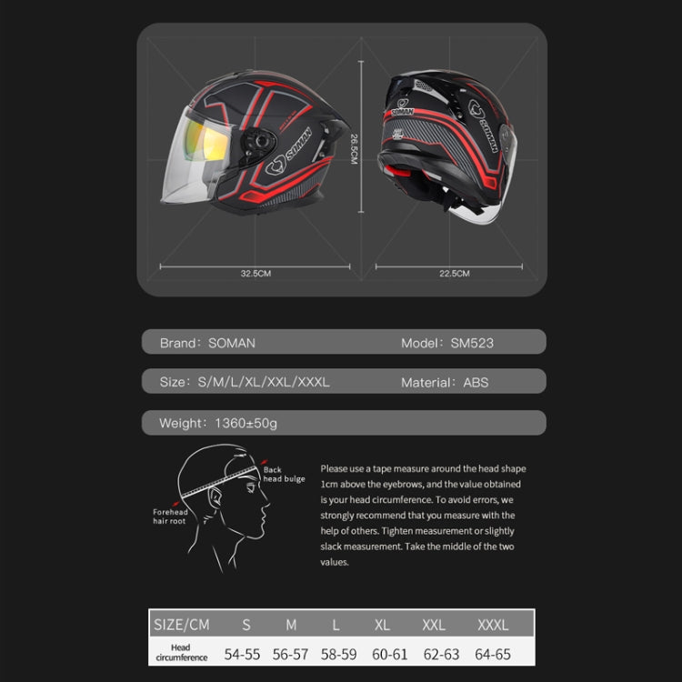 SOMAN Motorcycle Electric Bicycle Dual Lens Riding Helmet, Size: XXL(Black Red) - Helmets by SOMAN | Online Shopping UK | buy2fix