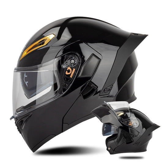 SOMAN Motorcycle Dual Lens Riding Peel-Off Full Coverage Helmet, Size: L(Bright Black) - Helmets by SOMAN | Online Shopping UK | buy2fix