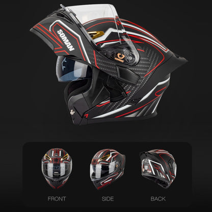 SOMAN Motorcycle Dual Lens Riding Peel-Off Full Coverage Helmet, Size: S(Black Red Track) - Helmets by SOMAN | Online Shopping UK | buy2fix