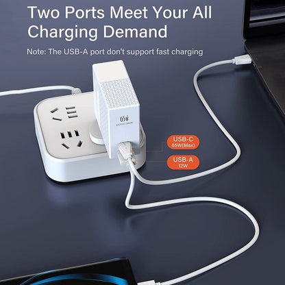 LDNIO A2620C 65W USB+Type-C/USB-C Port Dual Port Universal Phone Tablet Travel Charger(US Plug+Type-C to 8 Pin) - USB Charger by LDNIO | Online Shopping UK | buy2fix