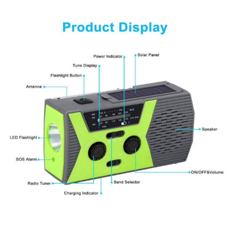 AM/FM/NoAA 2000mAh Emergency Radio Portable Hand Crank Solar Powered Radio(Green) - Radio Player by buy2fix | Online Shopping UK | buy2fix