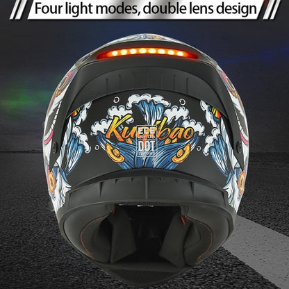 KUQIBAO Motorcycle Dual Lens Anti-Fog Helmet With LED Light, Size: XXL(White) - Helmets by KUQIBAO | Online Shopping UK | buy2fix