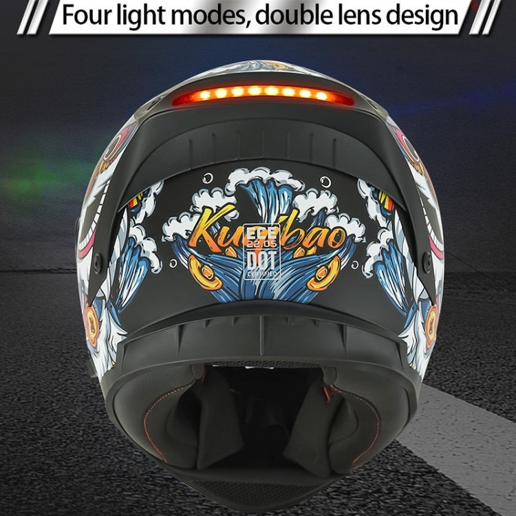 KUQIBAO Motorcycle Dual Lens Anti-Fog Helmet With LED Light, Size: XXL(Bright Black Wake Lion) - Helmets by KUQIBAO | Online Shopping UK | buy2fix