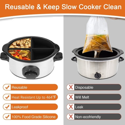 For Crockpot 6QT Slow Cooker Silicone Liners Divider Reusable Leak Proof Mats, Spec: Gray  4 Compartments - Kitchen Machine Accessories by buy2fix | Online Shopping UK | buy2fix