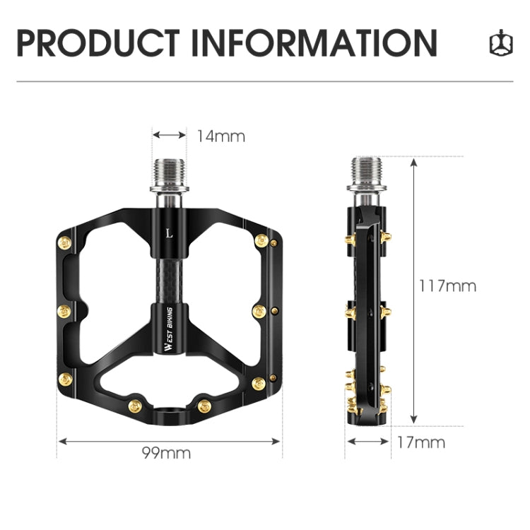 WEST BIKING 3 Bearings Ultralight Carbon Fiber Bushing Mountain Bike Pedal(Titanium) - Pedals by WEST BIKING | Online Shopping UK | buy2fix