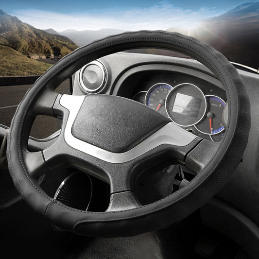 42cm Leather Truck Steering Wheel Cover(Black) - Steering Wheel Accessories by buy2fix | Online Shopping UK | buy2fix