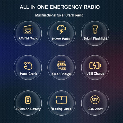 Solar Charging NOAA Emergency Weather Radio with LED Flashlight Reading Lamp, SOS Alarm(Grey) - Radio Player by buy2fix | Online Shopping UK | buy2fix