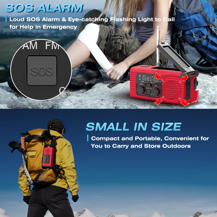 Solar Charging NOAA Emergency Weather Radio with LED Flashlight Reading Lamp, SOS Alarm(Red) - Radio Player by buy2fix | Online Shopping UK | buy2fix